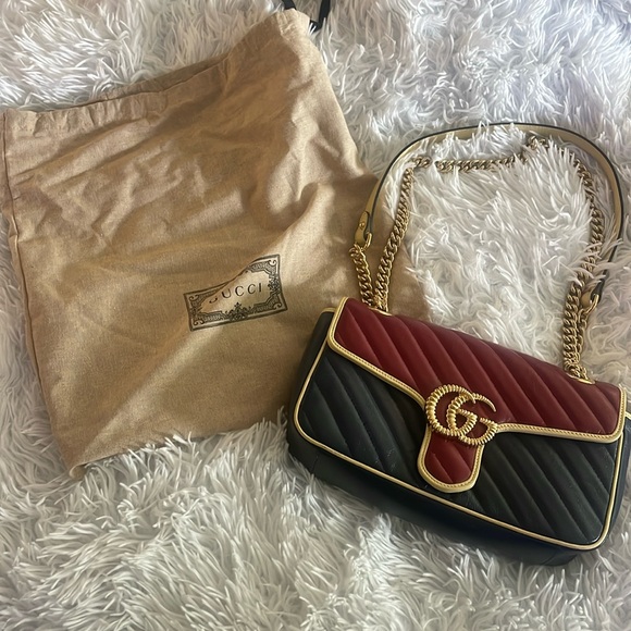 Gucci Handbags - SOLD Authentic Gucci GG marmont diagonal red blue cream calfskin Matelasse